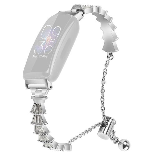 For Fitbit Inspire / Inspire HR / Inspire 2 Sliding Jewelry Watchband Metal Silver Bracelet Strap with Rhinestones