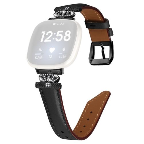 For Fitbit Versa 3 / Versa 4 / Sense / Sense 2 Black Buckle Watch Strap Genuine Cowhide Leather Wristband - Black