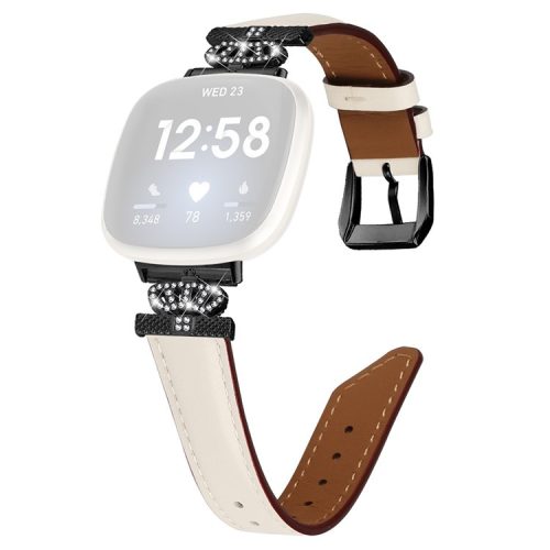 For Fitbit Versa 3 / Versa 4 / Sense / Sense 2 Black Buckle Watch Strap Genuine Cowhide Leather Wristband - Apricot