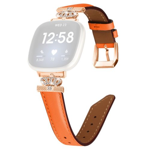 For Fitbit Versa 3 / Versa 4 / Sense / Sense 2 Rose Gold Buckle Watch Band Crown Rhinestone Wrist Strap - Orange