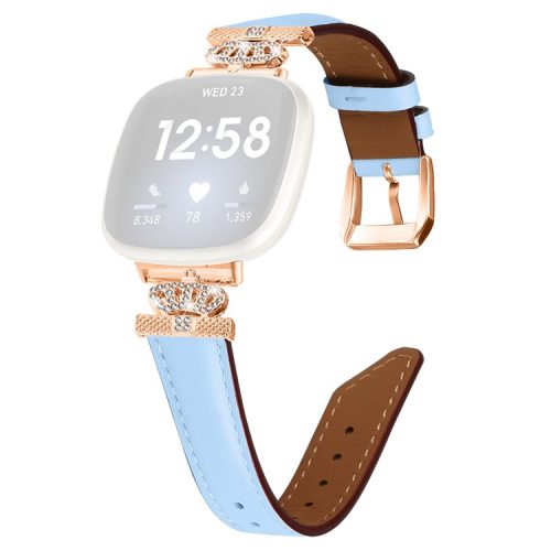 For Fitbit Versa 3 / Versa 4 / Sense / Sense 2 Rose Gold Buckle Watch Band Crown Rhinestone Wrist Strap - Blue