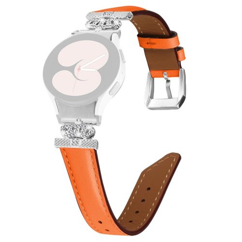 Wristband for Samsung Galaxy Watch6 40mm 44mm / Watch6 Classic 43mm 47mm Rhinestone Crown Connector Watch Strap with Silver Buckle - Orange