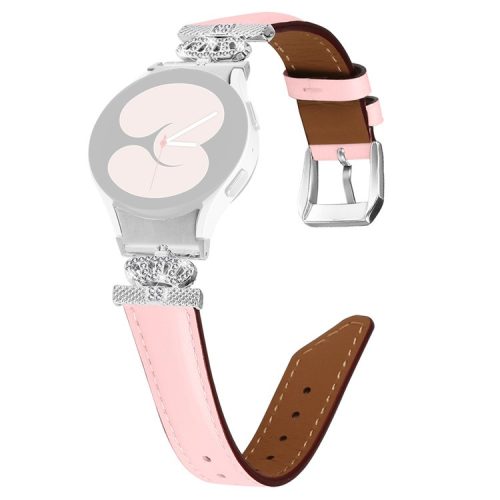 Wristband for Samsung Galaxy Watch6 40mm 44mm / Watch6 Classic 43mm 47mm Rhinestone Crown Connector Watch Strap with Silver Buckle - Pink