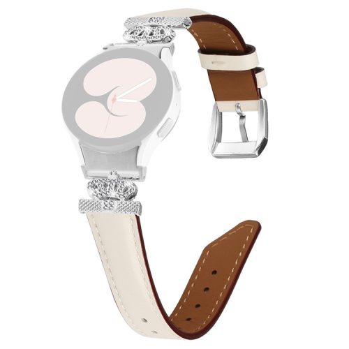 Wristband for Samsung Galaxy Watch6 40mm 44mm / Watch6 Classic 43mm 47mm Rhinestone Crown Connector Watch Strap with Silver Buckle - Apricot