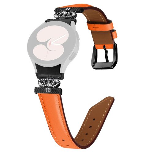 Black Buckle Band for Samsung Galaxy Watch6 40mm 44mm / Watch6 Classic 43mm 47mm Rhinestone Crown Connector Watch Strap Bracelet - Orange