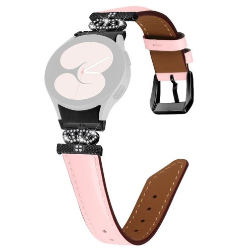 Black Buckle Band for Samsung Galaxy Watch6 40mm 44mm / Watch6 Classic 43mm 47mm Rhinestone Crown Connector Watch Strap Bracelet - Pink