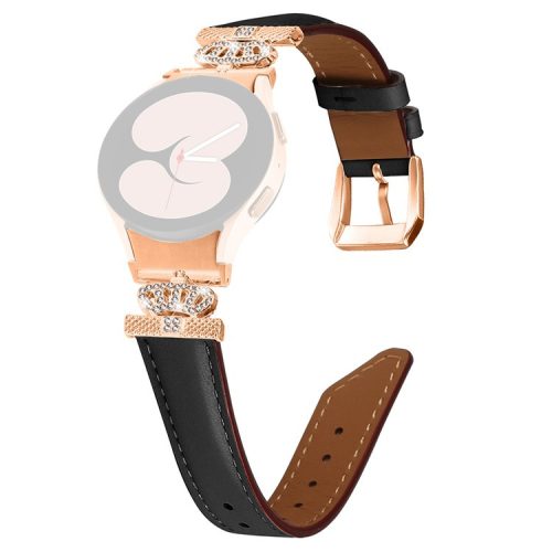 Watch Band for Samsung Galaxy Watch6 40mm 44mm / Watch6 Classic 43mm 47mm Rhinestone Crown Connector Bracelet with Rose Gold Buckle - Black