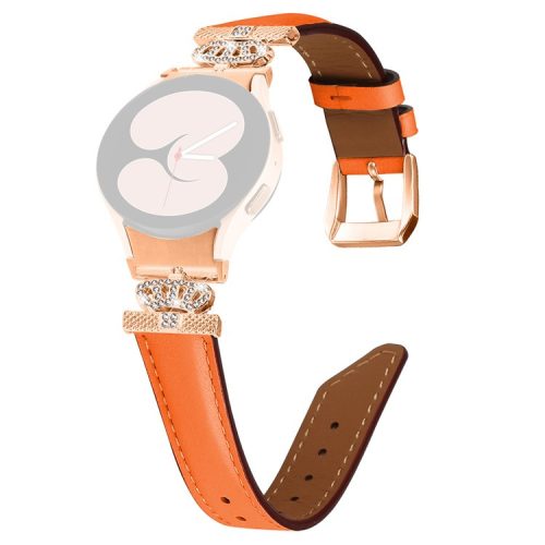 Watch Band for Samsung Galaxy Watch6 40mm 44mm / Watch6 Classic 43mm 47mm Rhinestone Crown Connector Bracelet with Rose Gold Buckle - Orange