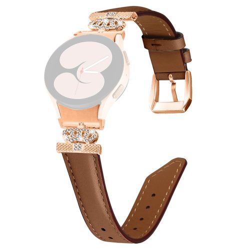 Watch Band for Samsung Galaxy Watch6 40mm 44mm / Watch6 Classic 43mm 47mm Rhinestone Crown Connector Bracelet with Rose Gold Buckle - Brown