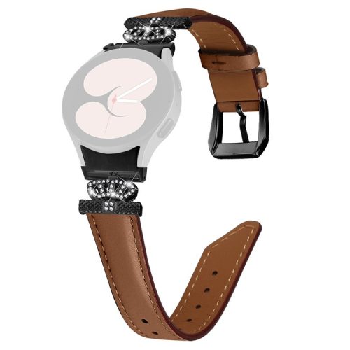 Black Buckle Watch Band for Samsung Galaxy Watch 5 / Watch4 44mm 40mm , Crown-shape Connector Rhinestone Strap - Brown