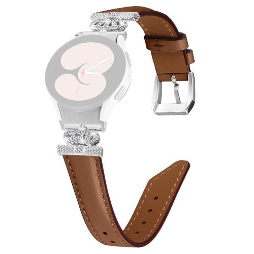 Rhinestone Band for Samsung Galaxy Watch 5 / Watch4 44mm 40mm Crown-shape Connector Watch Strap with Silver Buckle - Brown