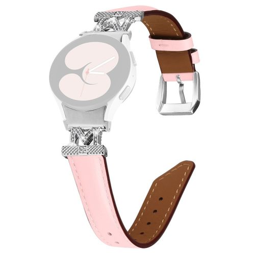 Watch Band for Samsung Galaxy Watch FE 40mm / Watch 5 / Watch4 44mm 40mm Rhinestone M-Shape Connector Bracelet Strap with Silver Buckle - Pink