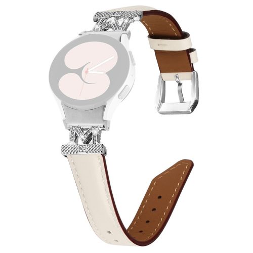 Watch Band for Samsung Galaxy Watch FE 40mm / Watch 5 / Watch4 44mm 40mm Rhinestone M-Shape Connector Bracelet Strap with Silver Buckle - Apricot