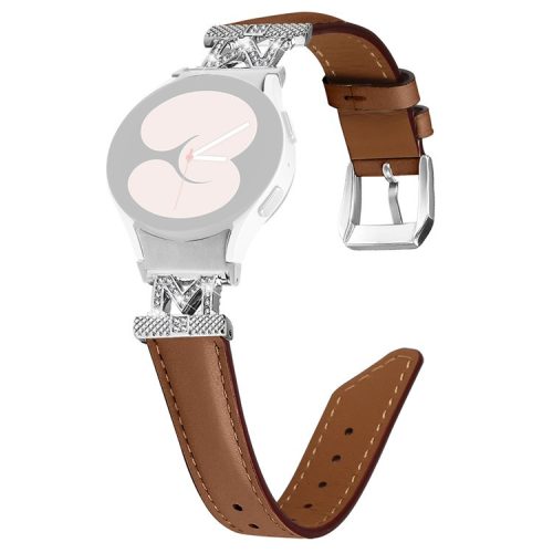 Watch Band for Samsung Galaxy Watch FE 40mm / Watch 5 / Watch4 44mm 40mm Rhinestone M-Shape Connector Bracelet Strap with Silver Buckle - Brown