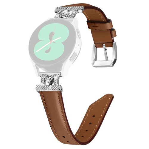 Watch Band for Samsung Galaxy Watch3 41mm 45mm / Watch 5 40mm 44mm , Rhinestone M-shape Design 20mm Slim Strap with Silver Buckle - Brown