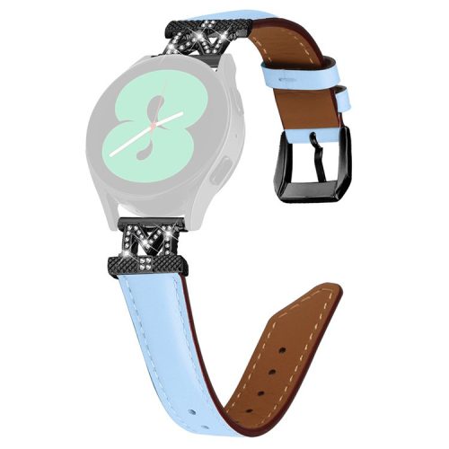 Rhinestone M-shape 20mm Band for Samsung Galaxy Watch3 41mm 45mm / Watch 5 40mm 44mm , Genuine Cow Leather Watch Strap with Black Buckle - Blue