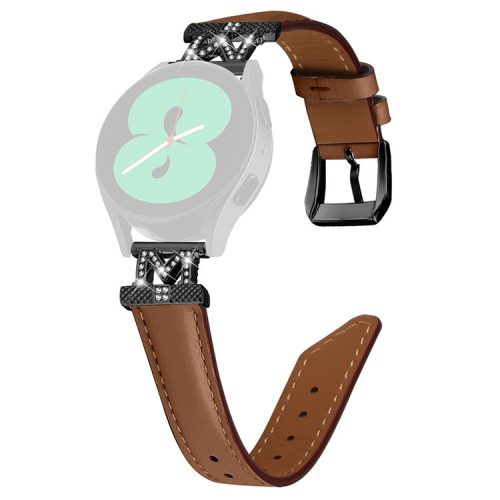 Rhinestone M-shape 20mm Band for Samsung Galaxy Watch3 41mm 45mm / Watch 5 40mm 44mm , Genuine Cow Leather Watch Strap with Black Buckle - Brown