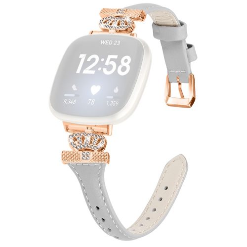 For Fitbit Versa 3 / 4 / Sense / Sense 2 Rose Gold Buckle Watch Strap Crown Rhinestone Band - Grey