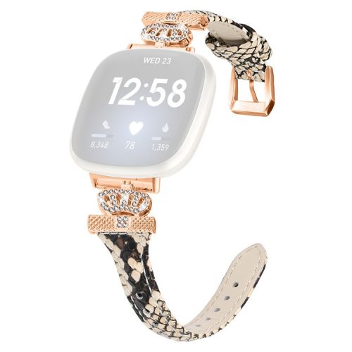 For Fitbit Versa 3 / 4 / Sense / Sense 2 Rose Gold Buckle Watch Strap Crown Rhinestone Band - Snake Texture