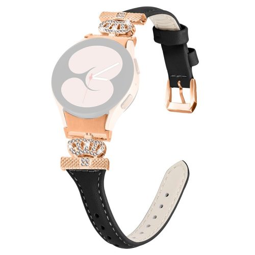 Rose Gold Buckle Strap for Samsung Galaxy Watch4  /  Watch5  /  Watch4 Classic  /  Watch4 Active  /  Watch5 Active Watchband Rhinestone Crown Strap - Black