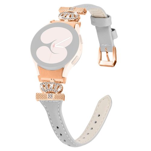 Rose Gold Buckle Strap for Samsung Galaxy Watch4  /  Watch5  /  Watch4 Classic  /  Watch4 Active  /  Watch5 Active Watchband Rhinestone Crown Strap - Grey