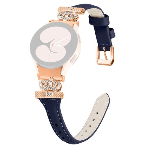 Rose Gold Buckle Strap for Samsung Galaxy Watch4  /  Watch5  /  Watch4 Classic  /  Watch4 Active  /  Watch5 Active Watchband Rhinestone Crown Strap -  Dark Blue