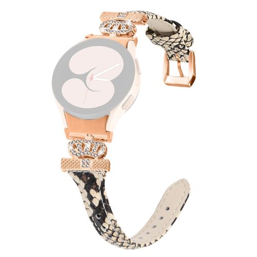 Rose Gold Buckle Strap for Samsung Galaxy Watch4  /  Watch5  /  Watch4 Classic  /  Watch4 Active  /  Watch5 Active Watchband Rhinestone Crown Strap - Snake Texture