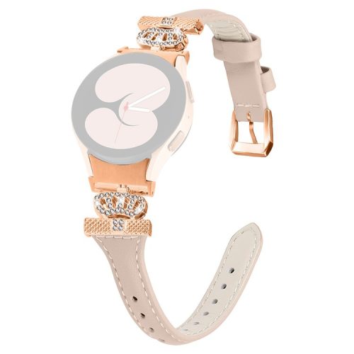 Rose Gold Buckle Strap for Samsung Galaxy Watch4  /  Watch5  /  Watch4 Classic  /  Watch4 Active  /  Watch5 Active Watchband Rhinestone Crown Strap - Apricot