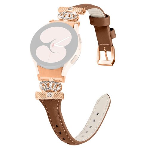 Rose Gold Buckle Strap for Samsung Galaxy Watch4  /  Watch5  /  Watch4 Classic  /  Watch4 Active  /  Watch5 Active Watchband Rhinestone Crown Strap - Brown