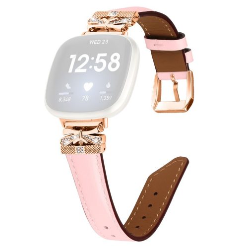 For Fitbit Versa 3 / 4 / Sense / Sense 2 Rose Gold Buckle Watch Strap Butterfly Connector Wrist Band - Pink