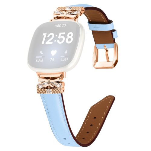 For Fitbit Versa 3 / 4 / Sense / Sense 2 Rose Gold Buckle Watch Strap Butterfly Connector Wrist Band - Blue