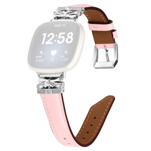 For Fitbit Versa 3 / 4 / Sense / Sense 2 Silver Buckle Watchband Butterfly Connector Strap - Pink