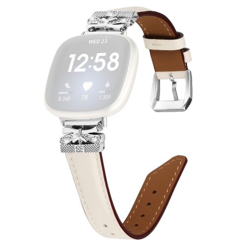 For Fitbit Versa 3 / 4 / Sense / Sense 2 Silver Buckle Watchband Butterfly Connector Strap - Apricot