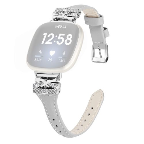 Silver Buckle Watch Strap for Fitbit Versa 3 / 4 / Sense / Sense 2 Butterfly Connector Adjustable Band - Grey