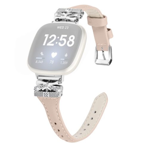 Silver Buckle Watch Strap for Fitbit Versa 3 / 4 / Sense / Sense 2 Butterfly Connector Adjustable Band - Apricot