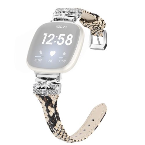 Silver Buckle Watch Strap for Fitbit Versa 3 / 4 / Sense / Sense 2 Butterfly Connector Adjustable Band - Snake Texture