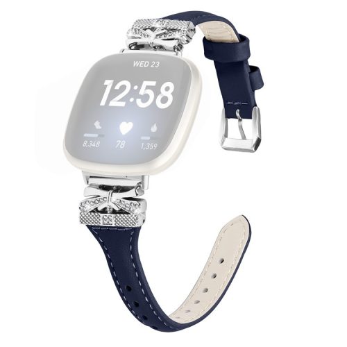 Silver Buckle Watch Strap for Fitbit Versa 3 / 4 / Sense / Sense 2 Butterfly Connector Adjustable Band - Dark Blue