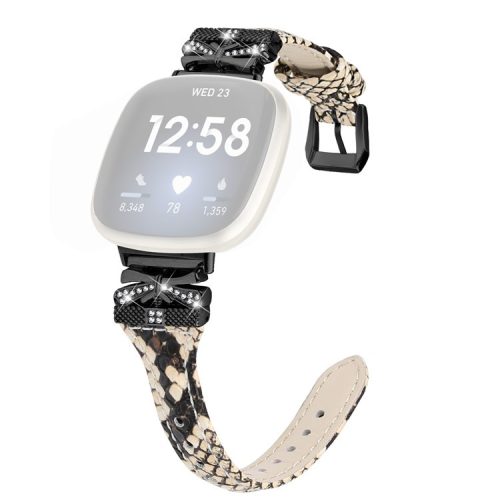 Black Buckle Wrist Band for Fitbit Versa 3 / 4 / Sense / Sense 2 Butterfly Connector Smart Watch Strap - Snake Texture