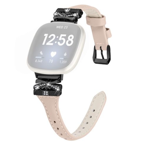 Black Buckle Wrist Band for Fitbit Versa 3 / 4 / Sense / Sense 2 Butterfly Connector Smart Watch Strap - Apricot