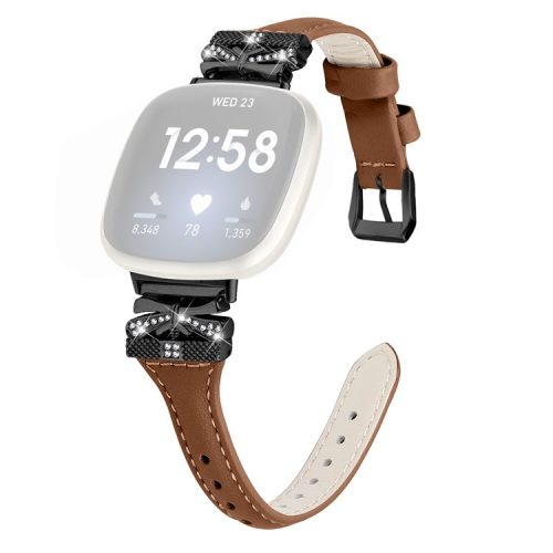 Black Buckle Wrist Band for Fitbit Versa 3 / 4 / Sense / Sense 2 Butterfly Connector Smart Watch Strap - Brown