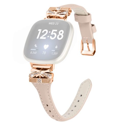 Rose Gold Buckle Band for Fitbit Versa 3 / 4 / Sense / Sense 2 Genuine Cowhide Leather Watch Strap - Apricot