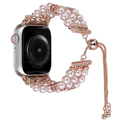 Watch Strap for Apple Watch Series 10 42mm / 9 8 7 41mm / SE (2023) SE (2022) SE 6 5 4 40mm / 3 2 1 38mm Watch Band Preppy Beaded Bracelet - Pink