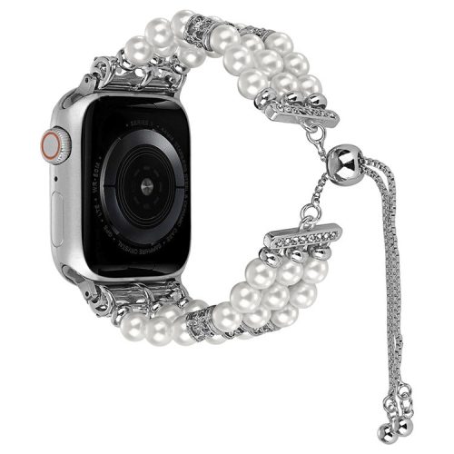 Watch Strap for Apple Watch Series 10 42mm / 9 8 7 41mm / SE (2023) SE (2022) SE 6 5 4 40mm / 3 2 1 38mm Watch Band Preppy Beaded Bracelet - White