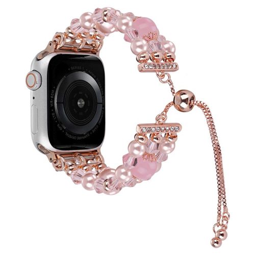 Watch Strap for Apple Watch Series 10 42mm / 9 8 7 41mm / SE (2023) SE (2022) SE 6 5 4 40mm / 3 2 1 38mm Watch Strap Adjustable Beads Wristband - Pink