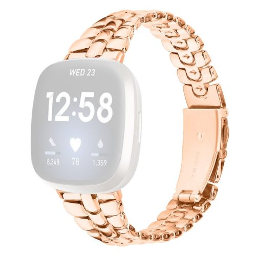 For Fitbit Versa 4 / Sense 2 Stylish Alloy Watchband Replacement Wrist Strap - Rose Gold