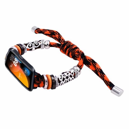 For Huawei Band 8 / Band 8 NFC / Band 9 / Band 9 NFC Watch Band Beads Decor Braided Rope Adjustable Wrist Strap - Black Orange Camo