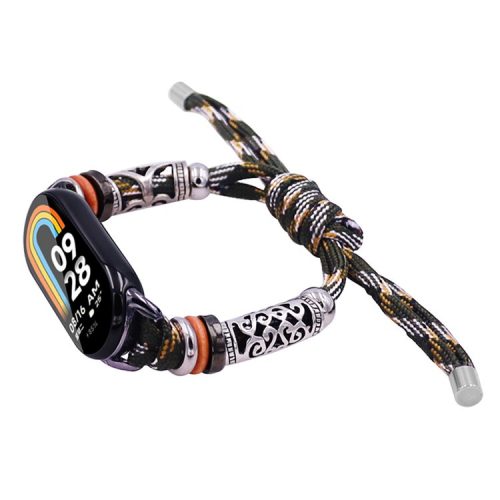 For Huawei Band 8 / Band 8 NFC / Band 9 / Band 9 NFC Watch Band Beads Decor Braided Rope Adjustable Wrist Strap - Forest Camo