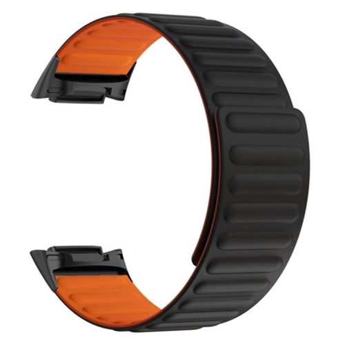 For Fitbit Charge 6 / 5 Magnetic Watch Band Silicone Adjustable Wriststrap - Black+Orange