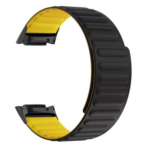 For Fitbit Charge 6 / 5 Magnetic Watch Band Silicone Adjustable Wriststrap - Black+Yellow