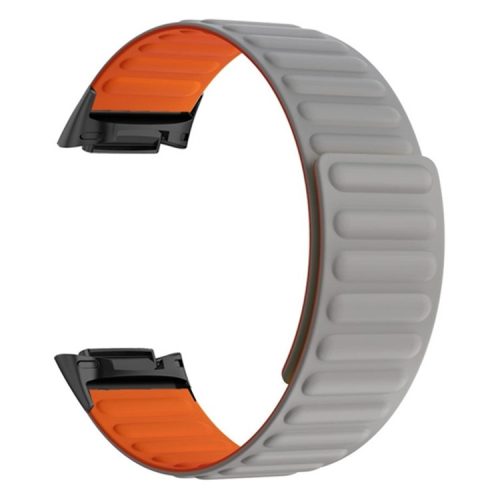 For Fitbit Charge 6 / 5 Magnetic Watch Band Silicone Adjustable Wriststrap - Grey+Orange